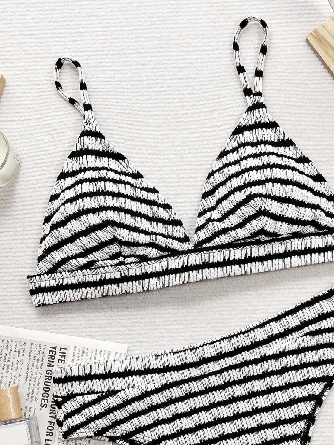 Striped V-Neck Two-Piece Swim Set - Ink Wave Creations