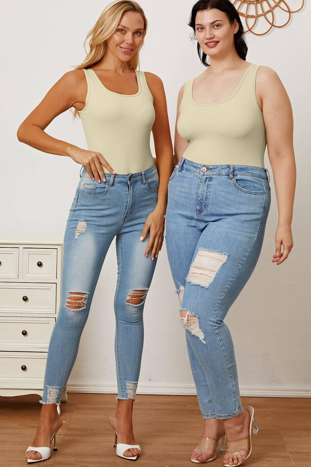 Basic Bae Full Size Square Neck Sleeveless Bodysuit - Ink Wave Creations