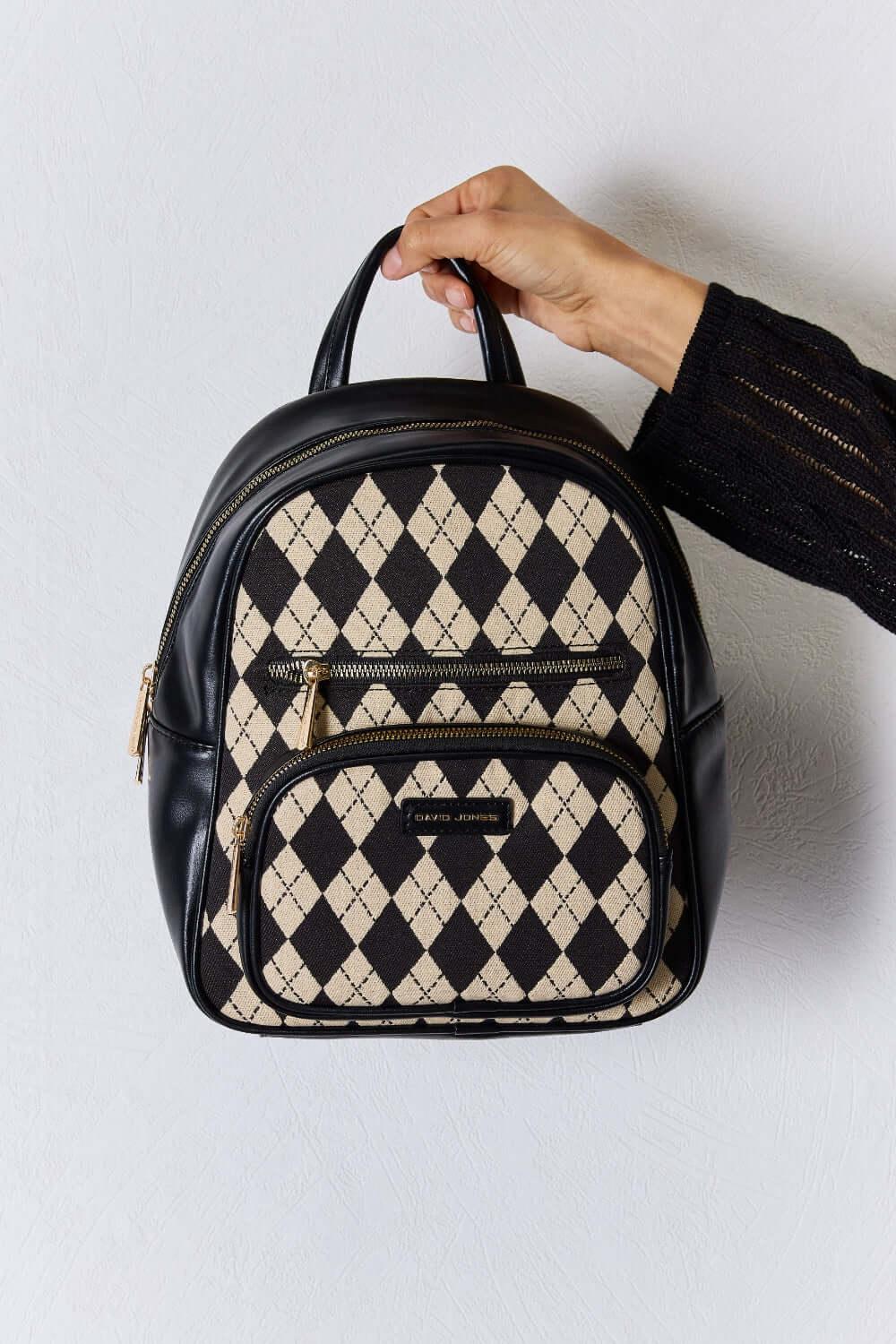 David Jones Argyle Pattern PU Leather Backpack - Ink Wave Creations