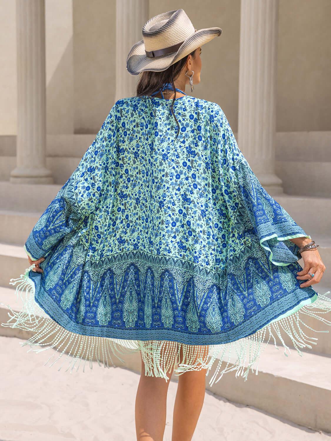Fringe Printed Open Front Cover-Up - Ink Wave Creations