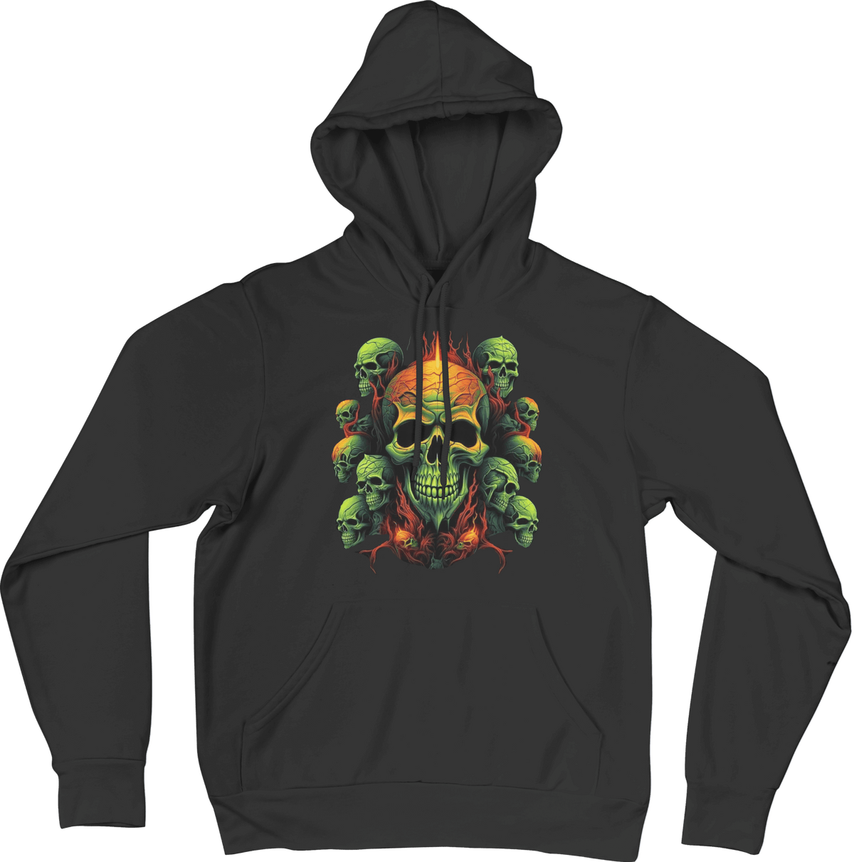 Green Skulls with Flames Hoodie - Ink Wave Creations