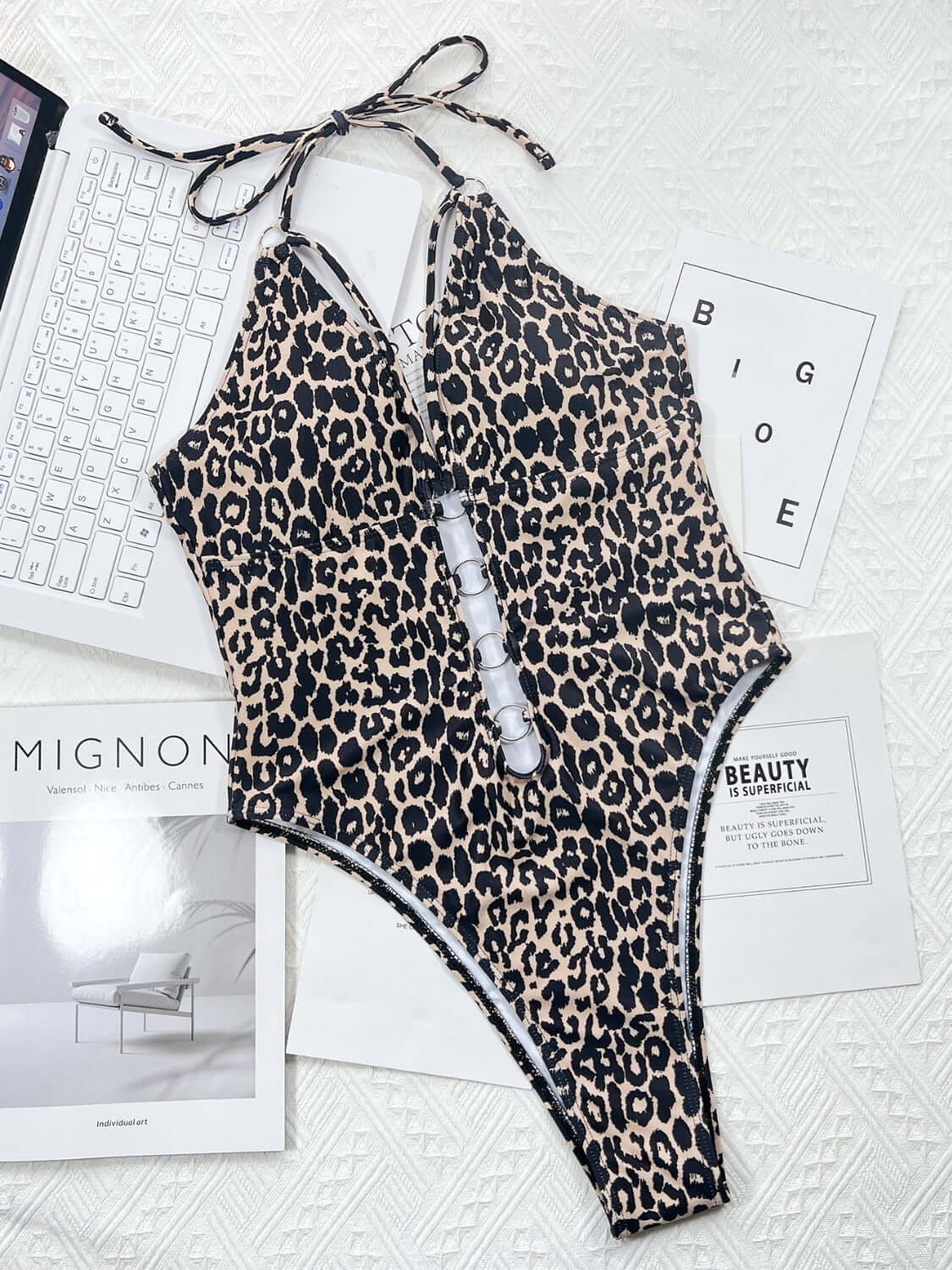 Bold cutout leopard one-piece bathing suit