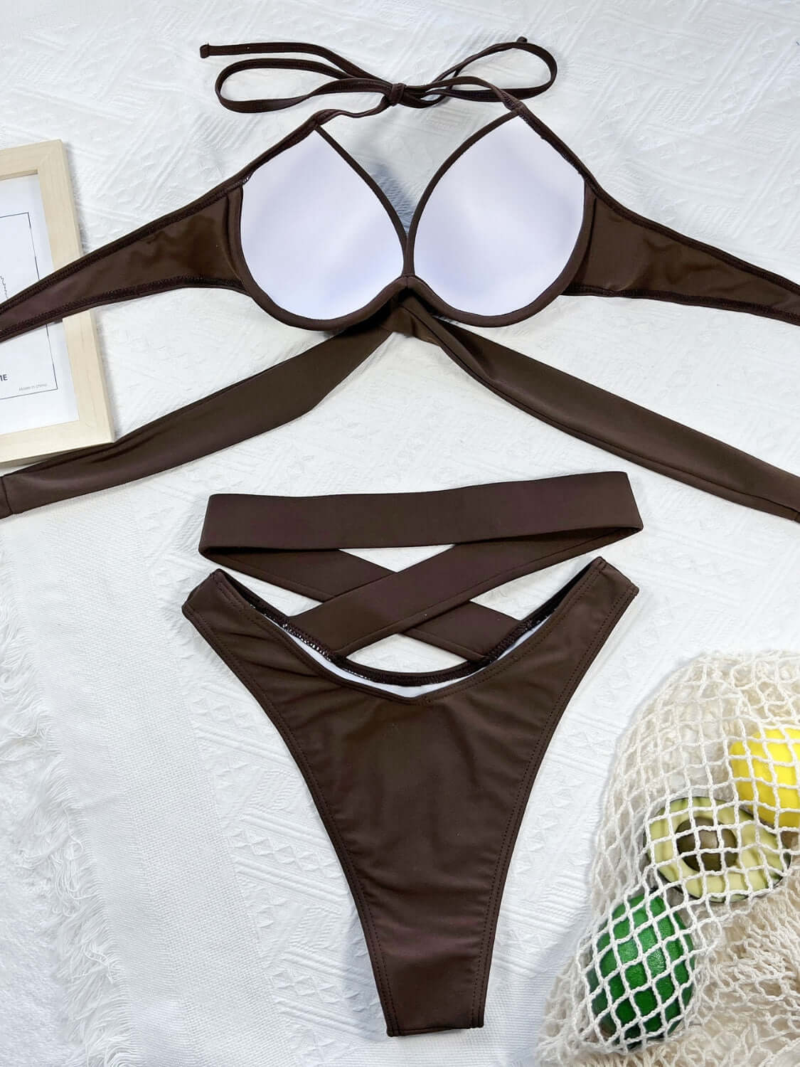 Brown Crisscross halter neck bikini set
