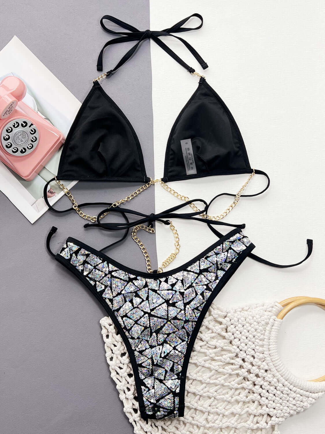 Glamorous beach bikini with sequins