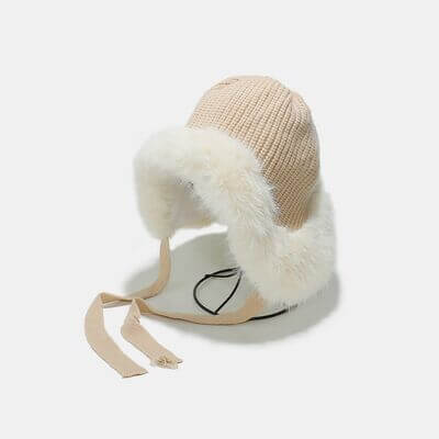 Khaki Thermal Tied Fuzzy Winter Hat