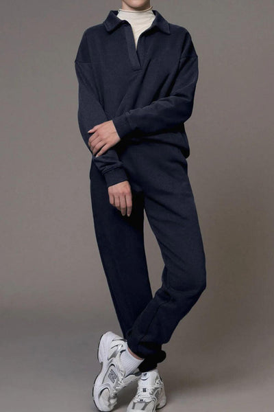 Johnny Collar Long Sleeve Top and Joggers Active Set - Ink Wave Creations
