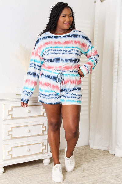 Shiny Tie-Dye Dropped Shoulder Lounge Set - Ink Wave Creations