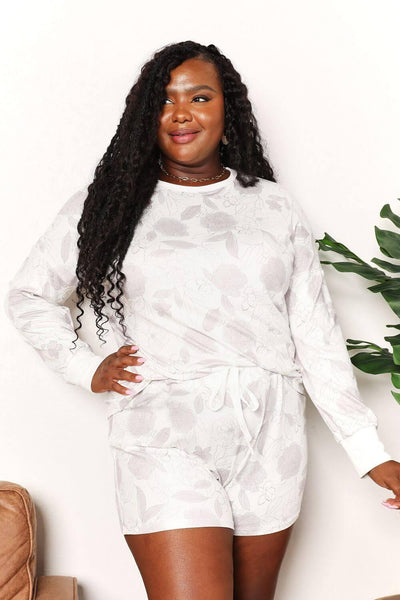 Double Take Floral Long Sleeve Top and Shorts Loungewear Set - Ink Wave Creations