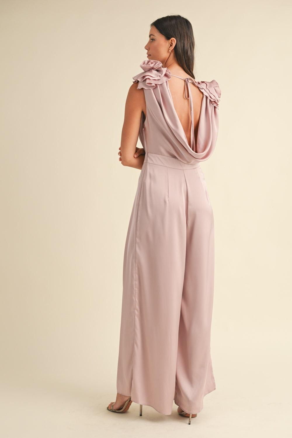 MABLE 3D Floral Applique Deep Cowl Neck Jumpsuit - Ink Wave Creations
