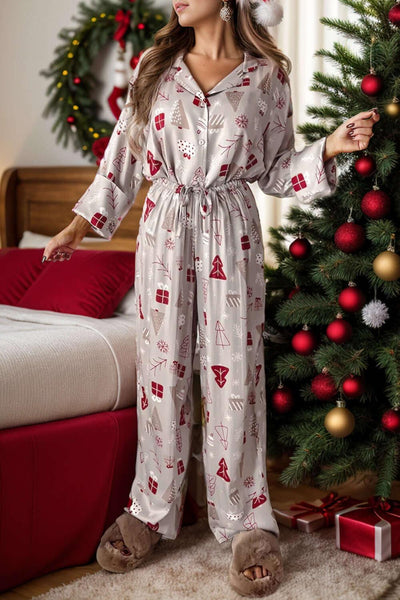 Printed Long Sleeve Top and Pants Lounge Set - Ink Wave Creations