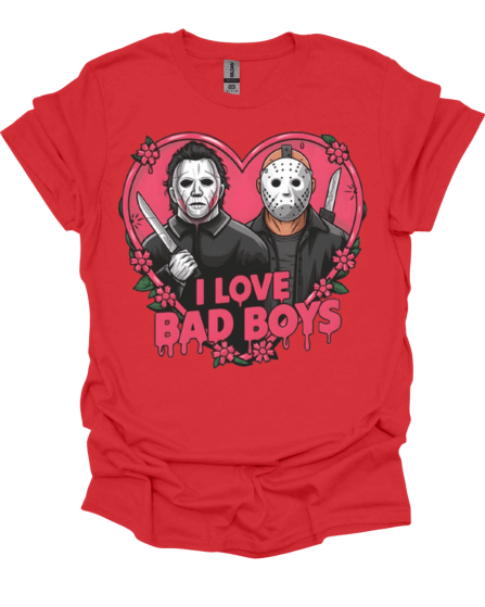 Red Micheal and Jason "I Love Bad Boys Slasher Valentine Graphic Tee