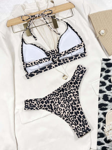 Leopard halter neck bikini set