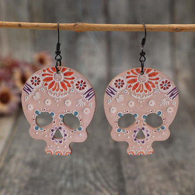 Alloy Hook Wooden Skeleton Earrings - Ink Wave Creations