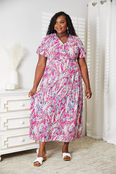 Double Take Multicolored V-Neck Maxi Dress - Ink Wave Creations