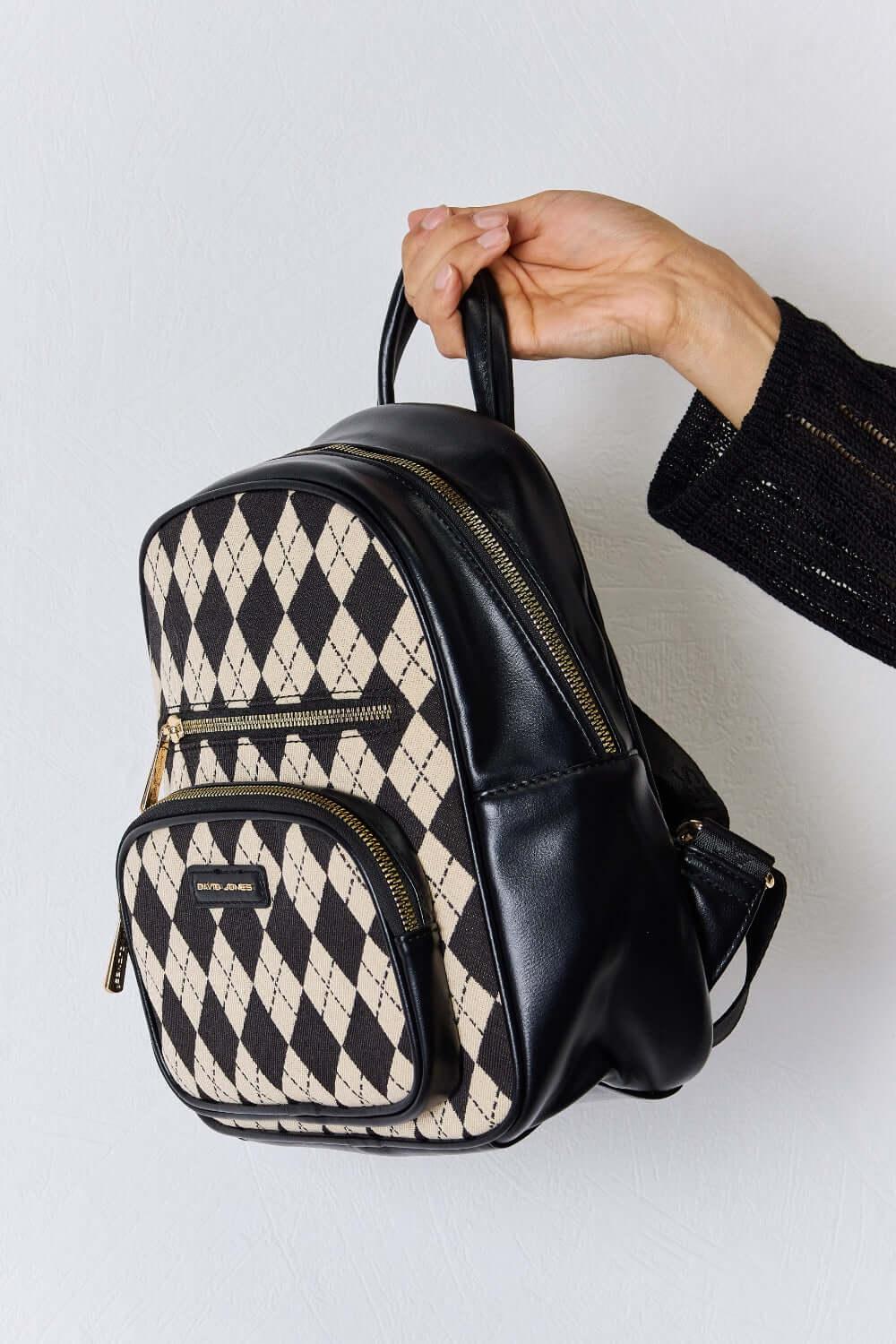 David Jones Argyle Pattern PU Leather Backpack - Ink Wave Creations