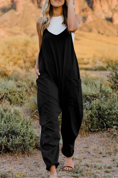 Double Take Full Size V-Neck Sleeveless Jumpsuit with Pockets - Ink Wave Creations