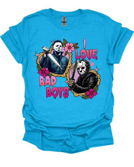 Royal Blue I Love Bad Boys Horror Valentine Graphic Tee