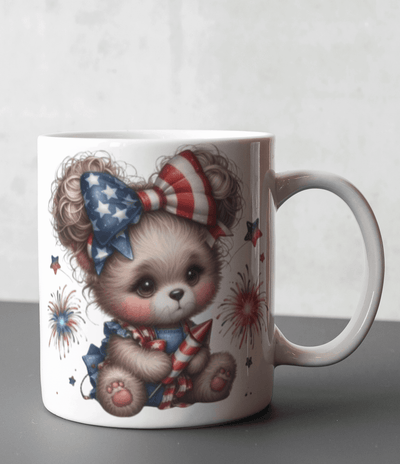 Teddy Bear with Flag and Fireworks Ceramic Mug - Ink Wave Creations