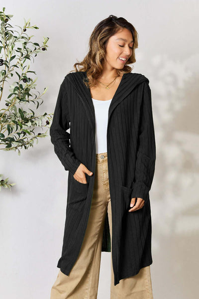 Basic Bae Full Size Hooded Sweater Cardigan - Ink Wave Creations