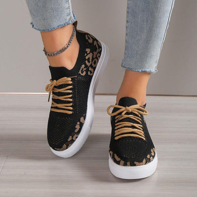 Lace-Up Leopard Flat Sneakers - Ink Wave Creations