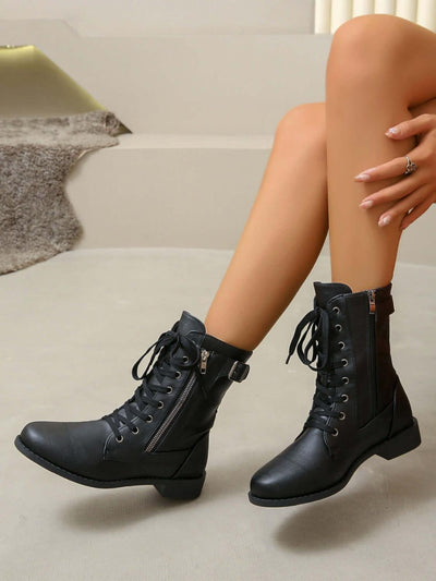 PU Leather Lace-Up Boots - Ink Wave Creations