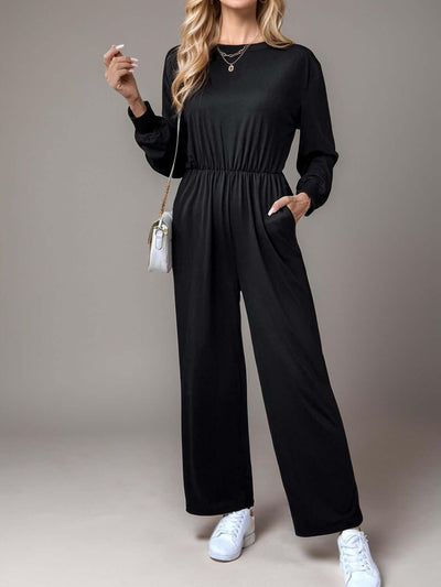 Tied Round Neck Wide Leg Jumpsuit - Ink Wave Creations