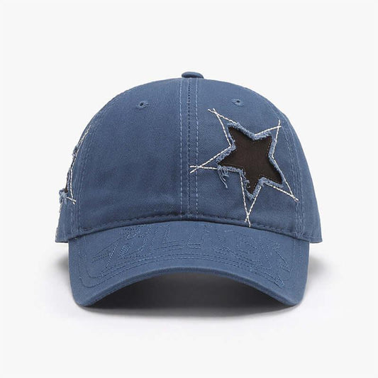 Adjustable Star Raw Hem Cap - Blue