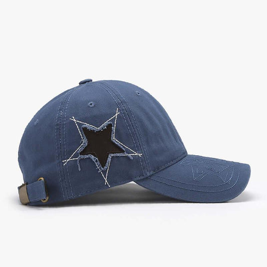Adjustable Star Raw Hem Cap - Blue Side