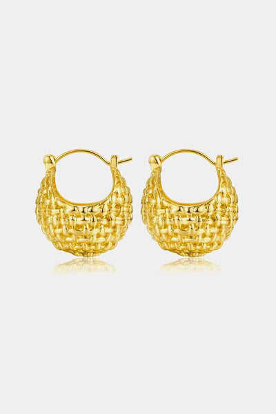  Braided basket metal hoop earrings on white background
