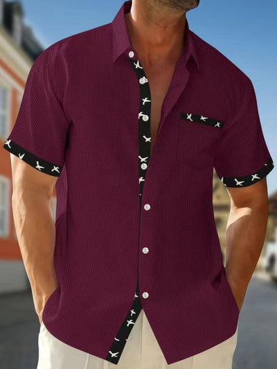 Short sleeve waffle knit shirt for big and tall men in Burgundy