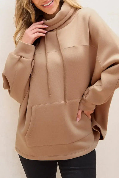 Drawstring Turtleneck Long Sleeve Sweatshirt - Ink Wave Creations