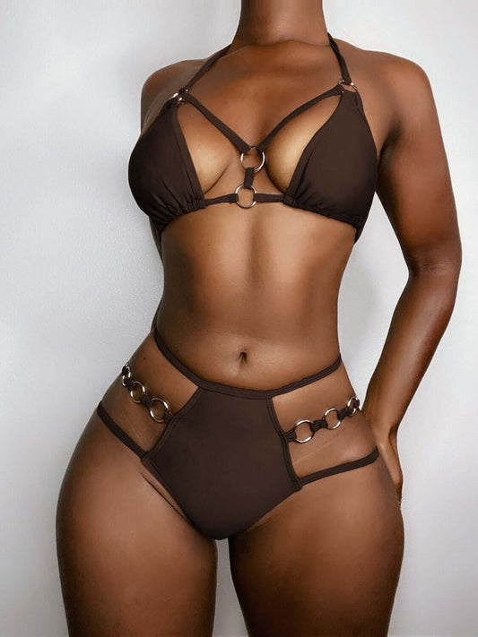 Cutout halter neck bikini set