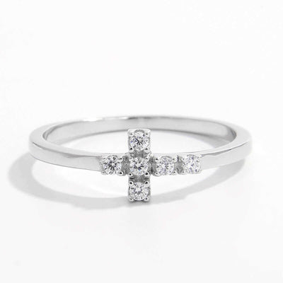 925 Sterling Silver Zircon Cross Ring - Ink Wave Creations