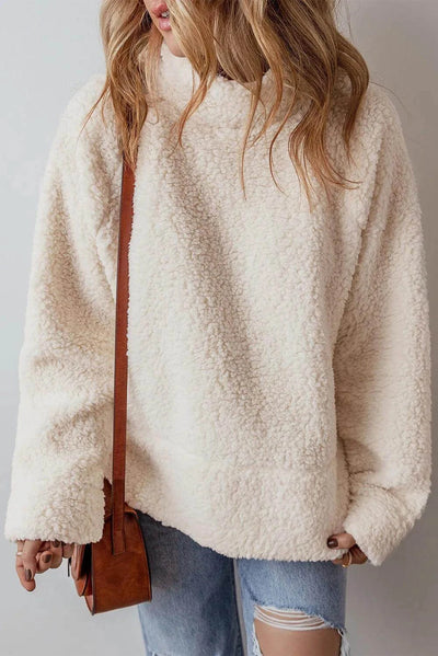Turtleneck Long Sleeve Slit Fleece Sweatshirt - Ink Wave Creations