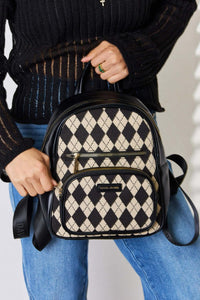 David Jones Argyle Pattern PU Leather Backpack - Ink Wave Creations