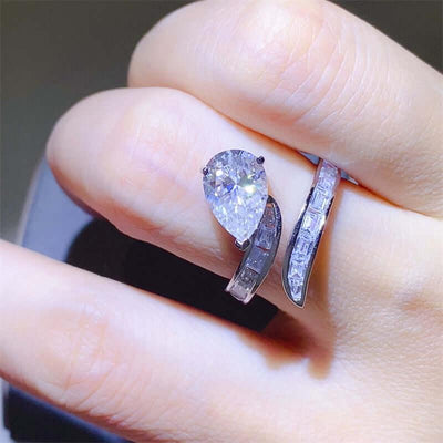 3 Carat Moissanite Zircon 925 Sterling Silver Bypass Ring - Ink Wave Creations