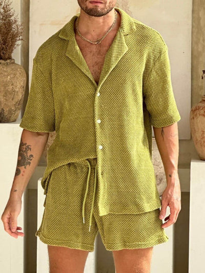 Green Detail of shirt buttons and collar on casual outfit