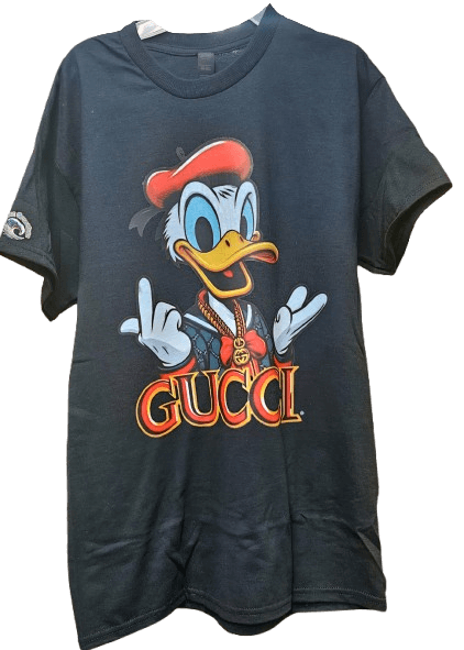 Custom Donald Duck Luxury Cartoon Drip Streetwear Graphic Tee with Gucci inspired design
