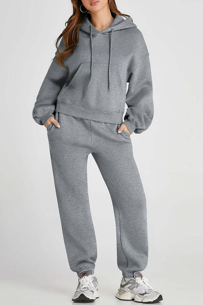 Dropped Shoulder Hooded Top and Pants Active Set - Ink Wave Creations