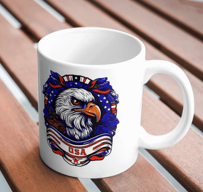Eagle Logo Style with Flag Ceramic Mug - Ink Wave Creations