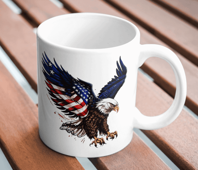 American Bald Eagle with Flag Mug - Patriotic Tribute - Ink Wave Creations