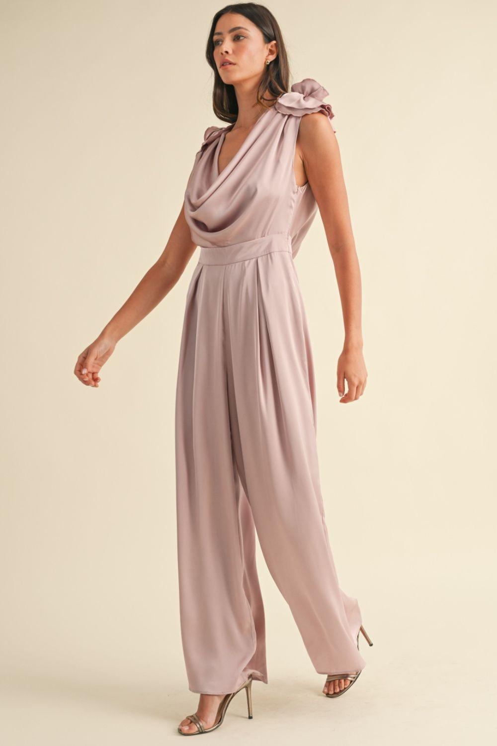 MABLE 3D Floral Applique Deep Cowl Neck Jumpsuit - Ink Wave Creations