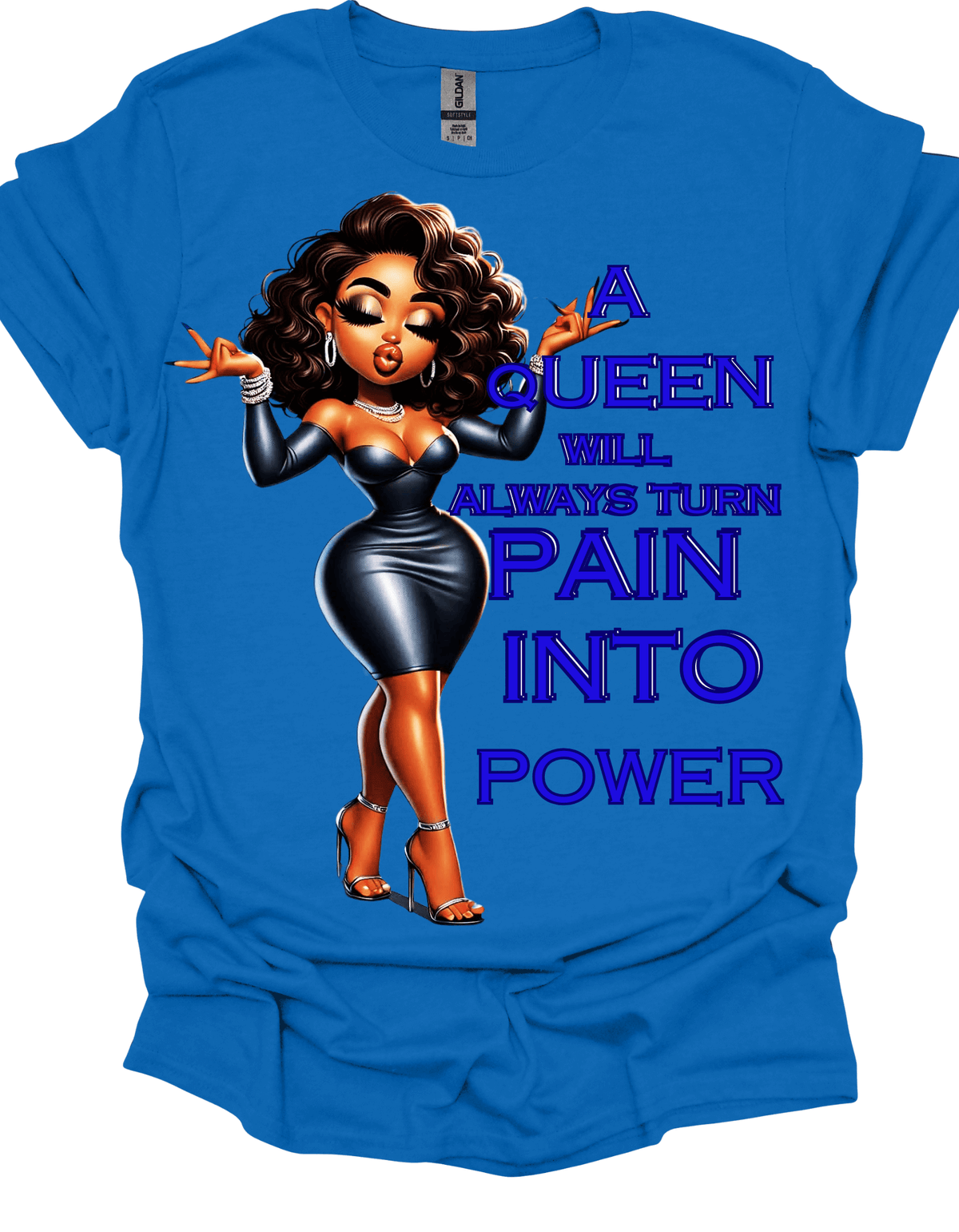 Queen Turns Pain Into Power Empowerment Graphic Tee Royal Blue Tee
