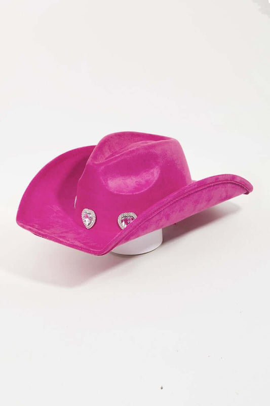 Fame Rhinestone Pave Heart Cowboy Hat - Pink