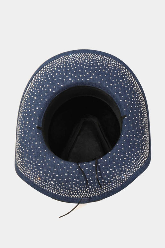 Fame Rhinestone Wide Brim Denim Hat - Bottom