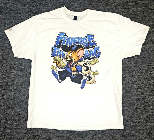 Finesse the Bag with Jerry T-Shirt featuring cartoon Jerry holding money, custom streetwear