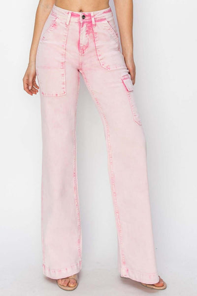 RISEN Full Size High Rise Wide Leg Cargo Pocket Jeans - Ink Wave Creations
