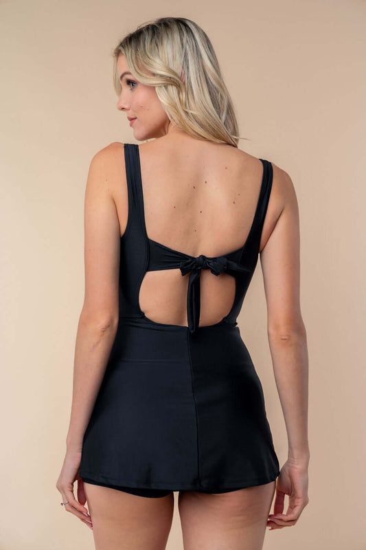 Full-Size Sleeveless Tie Back Performance Knit Swim Dress