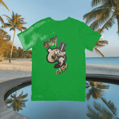 Custom Scrooge McDuck T-shirt with "Only Cash" slogan