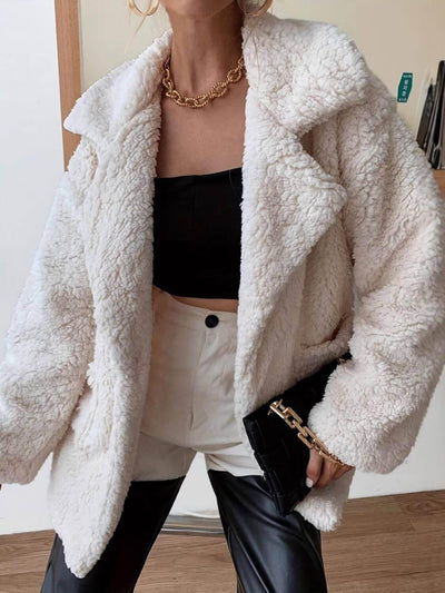 Fuzzy Open Front Long Sleeve Coat - Ink Wave Creations